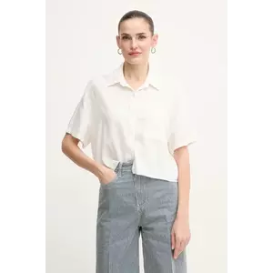 Dkny cămașă de in femei, culoarea bej, cu guler clasic, relaxed, DJ5W2056 imagine