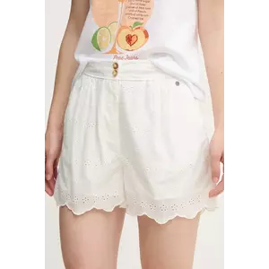 Pepe Jeans pantaloni scurți din bumbac DOUCE femei, culoarea alb, uni, high waist, PL801158 imagine