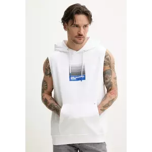 Karl Lagerfeld Jeans vestă din bumbac bărbați, culoarea alb, cu glugă, cu imprimeu, A2M20029 imagine