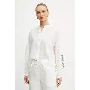 Weekend Max Mara cămașă de in femei, culoarea alb, regular, 2515111122600 imagine