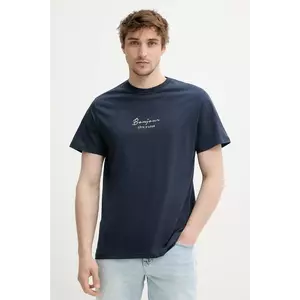 Solid tricou din bumbac PEDRO bărbați, culoarea bleumarin, cu imprimeu, 21108606 194010 imagine