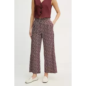 Marella pantaloni de bumbac CRICKET femei, culoarea bordo, lat, high waist, 2513131202200 imagine