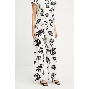 Marella pantaloni din in ANTIOPE femei, culoarea alb, lat, high waist, 2513131222200 imagine