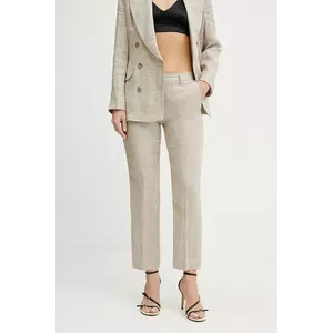 Marella pantaloni din in PERUGIA femei, culoarea bej, fason tigareta, medium waist, 2513131192200 imagine