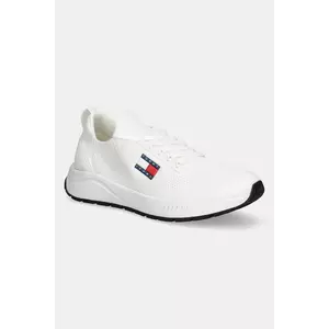 Tommy Jeans sneakers RUNNER KNTITTED bărbați, culoarea alb, EM0EM01555 imagine