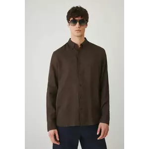 Medicine camasa de in barbati, culoarea maro, cu guler button-down, regular imagine