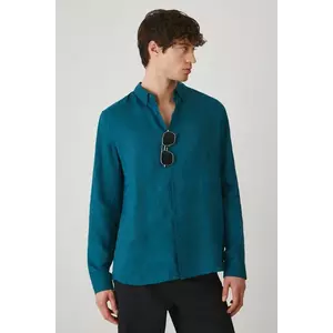 Medicine camasa de in barbati, culoarea verde, cu guler button-down, regular imagine