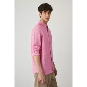 Medicine camasa de in barbati, culoarea roz, cu guler button-down, regular imagine