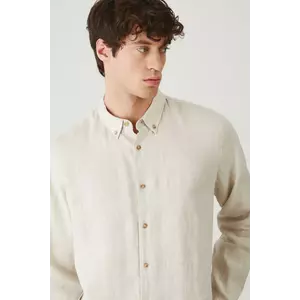 Medicine camasa de in barbati, culoarea bej, cu guler button-down, regular imagine