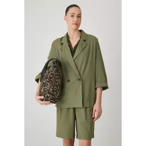 Medicine kimono din amestec de in femei, culoarea verde, cu doua randuri de nasturi, neted imagine