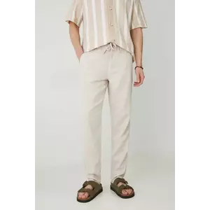 Medicine pantaloni din amestec de in barbati, culoarea bej, drept imagine