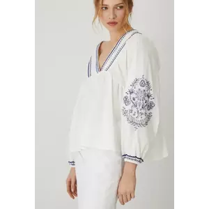 Medicine bluza din bumbac femei, culoarea alb, in modele florale imagine