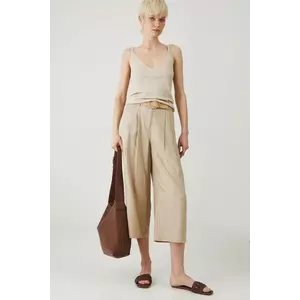 Medicine pantaloni femei, culoarea bej, lat, high waist imagine