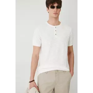 Medicine tricou din amestec de in barbati, culoarea bej, neted imagine