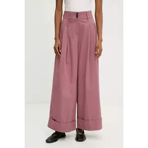 Answear Lab pantaloni de bumbac femei, culoarea roz, drept, high waist imagine