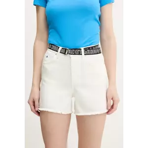 Karl Lagerfeld Jeans pantaloni scurți din denim femei, culoarea alb, uni, high waist, A2W10039 imagine