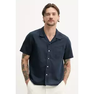 ZADIG&VOLTAIRE cămașă de in bărbați, culoarea albastru marin, relaxed, WMSH01328 imagine