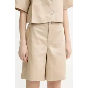 Moschino Jeans pantaloni scurți din amestec de in culoarea bej, cu imprimeu, high waist, 0327 3716 imagine