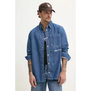 Karl Lagerfeld Jeans cămașă jeans bărbați, culoarea albastru marin, cu guler clasic, regular, A2M16022 imagine
