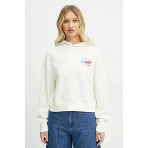 Karl Lagerfeld hanorac de bumbac femei, culoarea bej, cu glugă, cu imprimeu, A2W20072 imagine