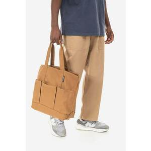 Gramicci pantaloni de bumbac Loose Tapered Pant culoarea bej, lat, medium waist imagine