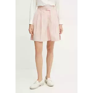 BOSS pantaloni scurți din lână femei, culoarea roz, neted, high waist, 50537395 imagine