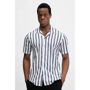 Lindbergh camasa din amestec de in culoarea albastru marin, cu guler clasic, regular imagine