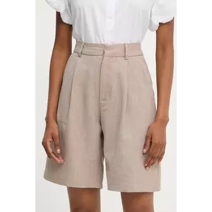 Answear Lab pantaloni scurti femei, culoarea maro, neted, high waist imagine