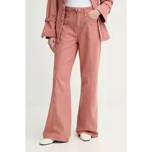 Gestuz pantaloni femei, culoarea portocaliu, lat, high waist, 10909927 imagine