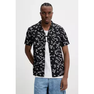 Superdry camasa din amestec de in barbati, culoarea negru, cu guler clasic, regular, M4010793A-F8M imagine