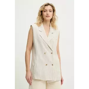 Answear Lab vestă de in culoarea bej, cu doua randuri de nasturi imagine