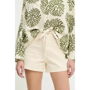 Answear Lab pantaloni scurti jeans femei, culoarea bej, neted, high waist imagine