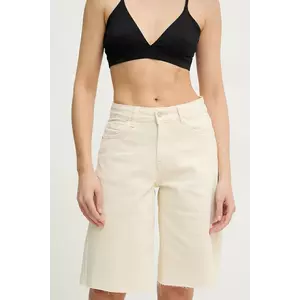 Answear Lab pantaloni scurti jeans femei, culoarea bej, neted, high waist imagine