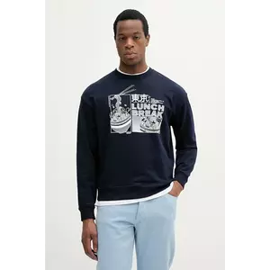 United Colors of Benetton hanorac de bumbac barbati, culoarea bleumarin, cu imprimeu, 3FWYU10A3 imagine