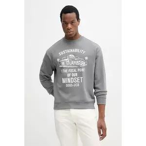 United Colors of Benetton hanorac de bumbac barbati, culoarea gri, cu imprimeu, 3FWYU10A3 imagine