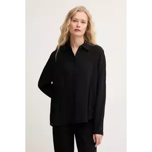 Sisley cămașă femei, culoarea negru, cu guler clasic, relaxed, 5IDTLQ08R imagine