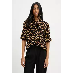 Silvian Heach cămașă VETOK femei, culoarea negru, cu un decolteu legat, regular, GPP25368BL imagine