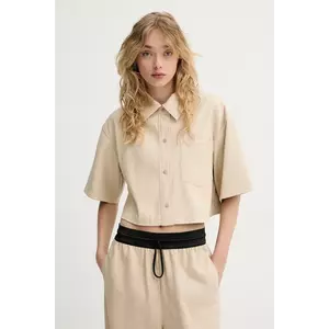 Stand Studio cămașă Clarissa femei, culoarea bej, cu guler clasic, relaxed, 66487-8006 imagine
