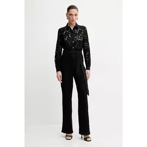 Morgan salopetă PIOU culoarea negru, dantela, cu guler, PIOU imagine