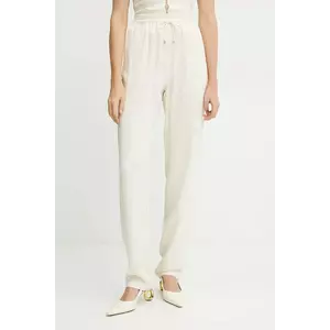 Elisabetta Franchi pantaloni femei, culoarea bej, drept, high waist, PA09152E2 imagine