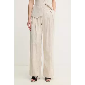 Hoss Intropia pantaloni din amestec de in femei, culoarea bej, lat, high waist, 6549013 imagine