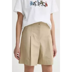 A.P.C. pantaloni scurți din bumbac short orlane femei, culoarea verde, uni, high waist, COHFU.F10214 imagine
