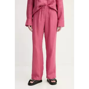 Samsoe Samsoe pantaloni din in SATOVE culoarea roz, drept, high waist, F25100016 imagine