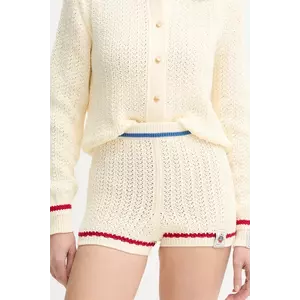 Bally pantaloni scurți din bumbac femei, culoarea bej, uni, high waist, WKN09P imagine