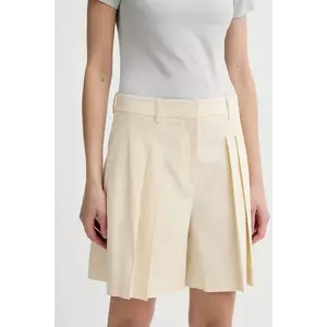 Theory pantaloni scurți din in femei, culoarea bej, uni, high waist, P0303208 imagine
