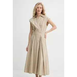 A.P.C. rochie din bumbac robe athena culoarea verde, midi, evazată, COEVD.F35149 imagine