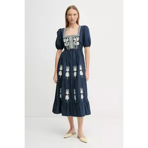 Hoss Intropia rochie din bumbac culoarea bleumarin, midi, evazată, 8229095 imagine