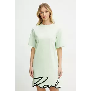 Karl Lagerfeld rochie din bumbac culoarea verde, mini, oversize, A1W13001 imagine