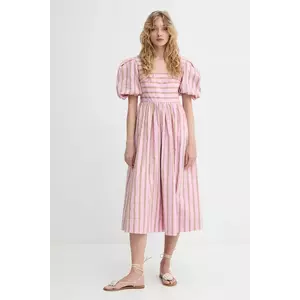 Stine Goya rochie din bumbac culoarea roz, midi, evazată, SG-SS25-D113-2344 imagine