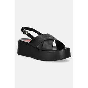 Love Moschino sandale de piele femei, culoarea negru, cu platforma, JA16187I0MIA0000 imagine